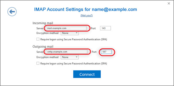 Setup ICA.NET email account on your Outlook 2016 Manual Step 4 - Method 2